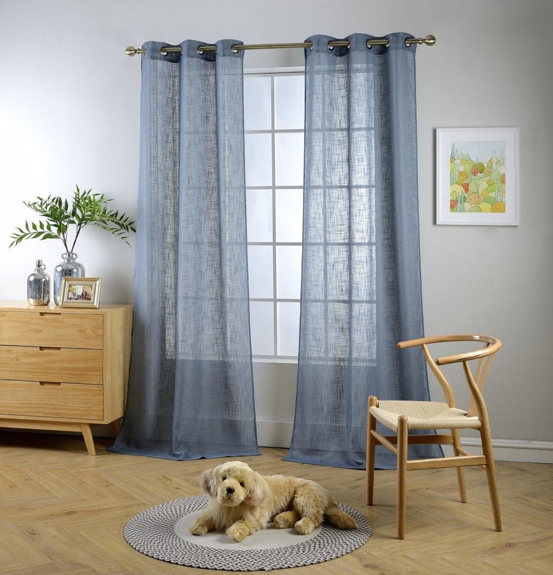 MIUCO Semi Sheer Curtains Poly Linen Textured Solid Grommet Curtains 84 Inches Long for Living Room 2 Panels (2 x 37 Wide x 84" Long) Dusty Blue - Image 1